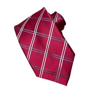 Donald J Trump Men's Necktie Signature Collection Silk Red Blue White Plaid
